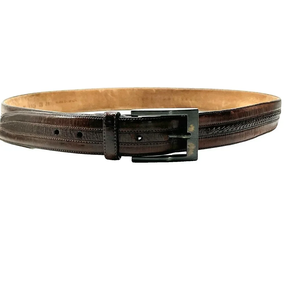 Mocha Dark Brown Spanish Leather Belt Mezlan Mens Size 38 M Herringbone Weave